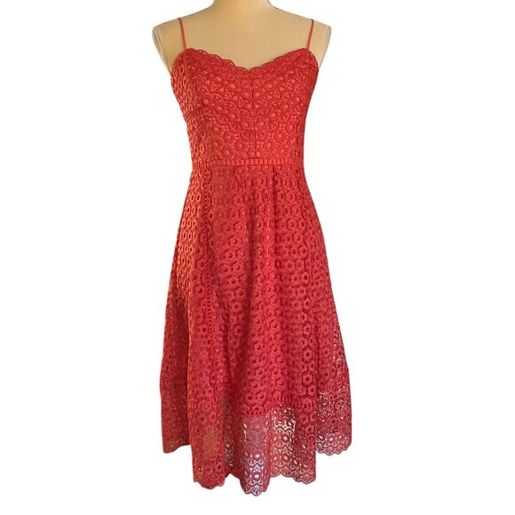 J. Crew Women's Lace Dress Coral Sleeveless Fit & Flare Party Cocktail Dress 2 - Picture 10 of 16